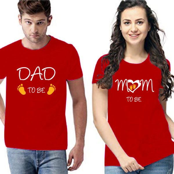 Unisex Round Neck Cotton T-shirts for Couple Mom To Be Dad To Be_Maternity Tees